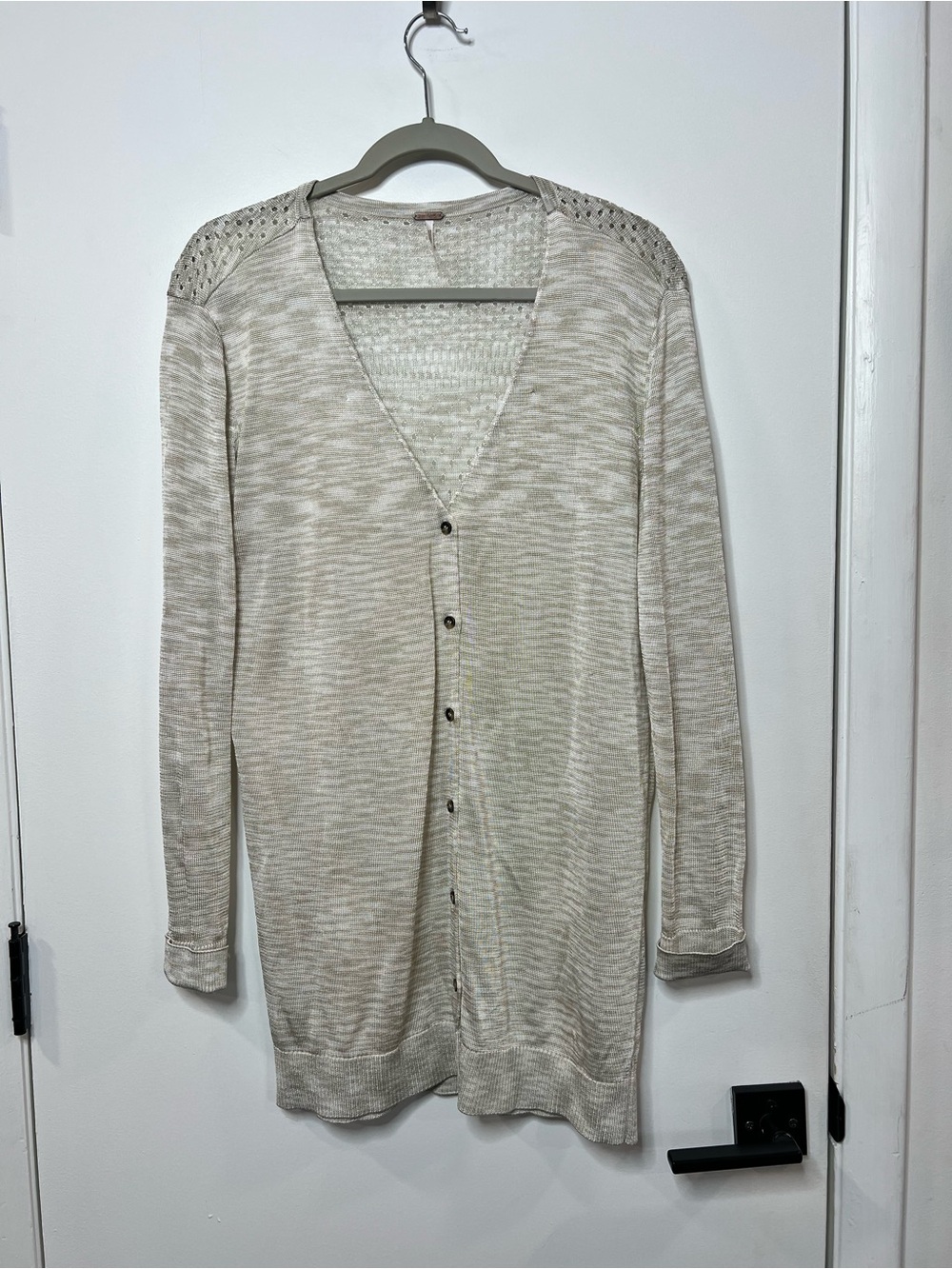 Free People Size XS Cardigan Women’s Into The Night Beige Pointelle Knit